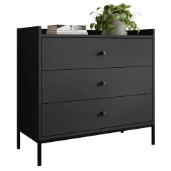 Garnero Arredamenti Cassettiera|Cassettiera-Cassettiera 80x80h cm design moderno 3 cassetti nero Pollon Nero Opaco