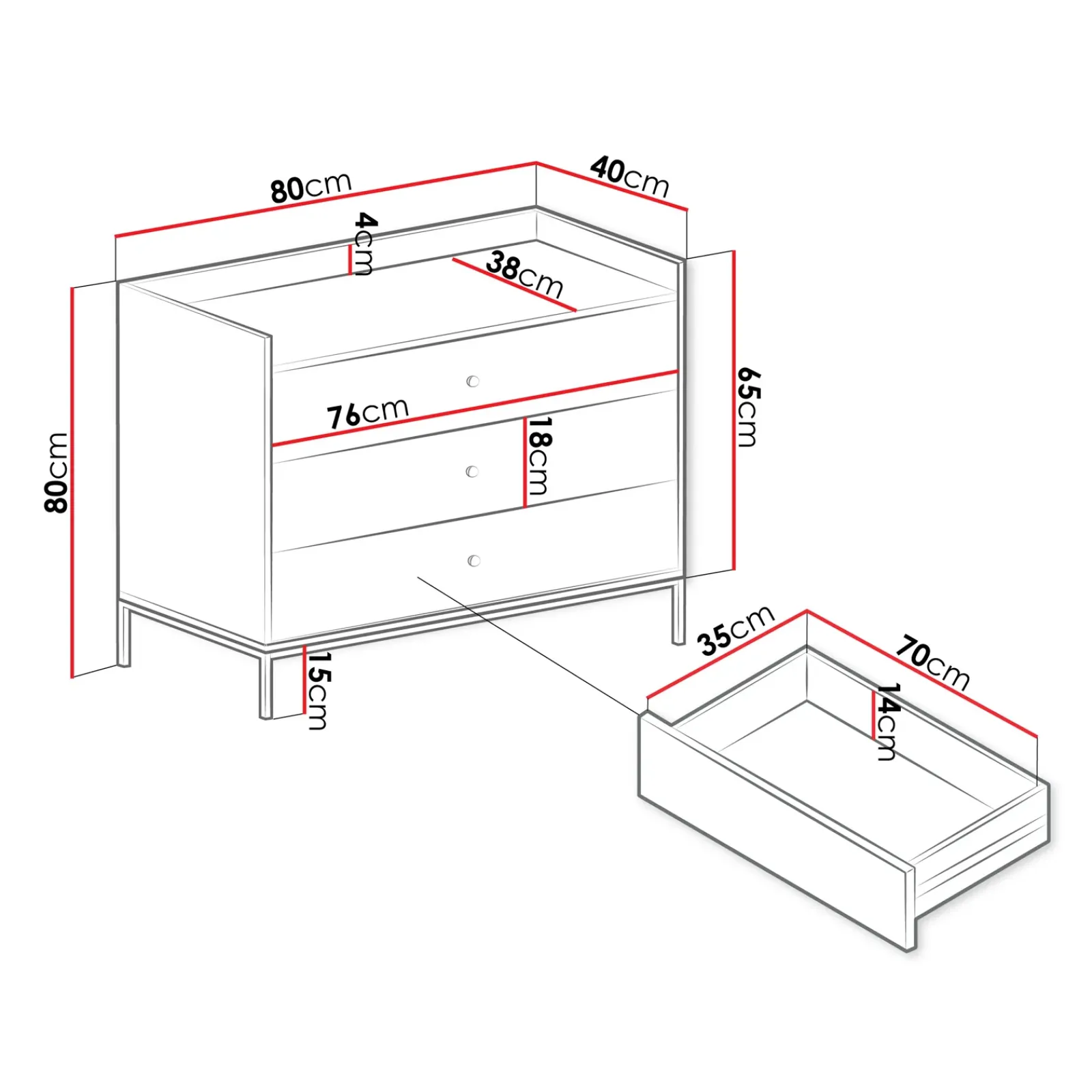 Garnero Arredamenti Cassettiera|Cassettiera-Cassettiera 80x80h cm design moderno 3 cassetti nero Pollon Nero Opaco