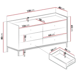 Garnero Arredamenti Cassettiera|Cassettiera-Cassettiera 130x80h cm design moderno 6 cassetti nero Pollon Nero Opaco