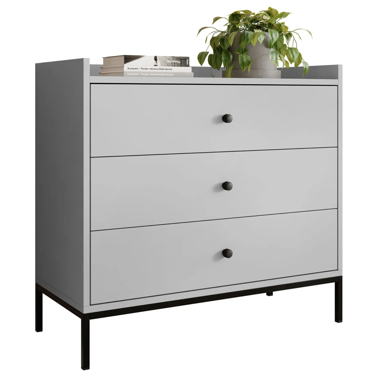 Garnero Arredamenti Cassettiera|Cassettiera-Cassettiera 80x80h cm design moderno 3 cassetti Pollon Grigio