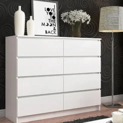 Garnero Arredamenti Cassettiera|Cassettiera-Cassettiera 120x100h cm moderna 8 cassetti bianco Living Bianco Opaco