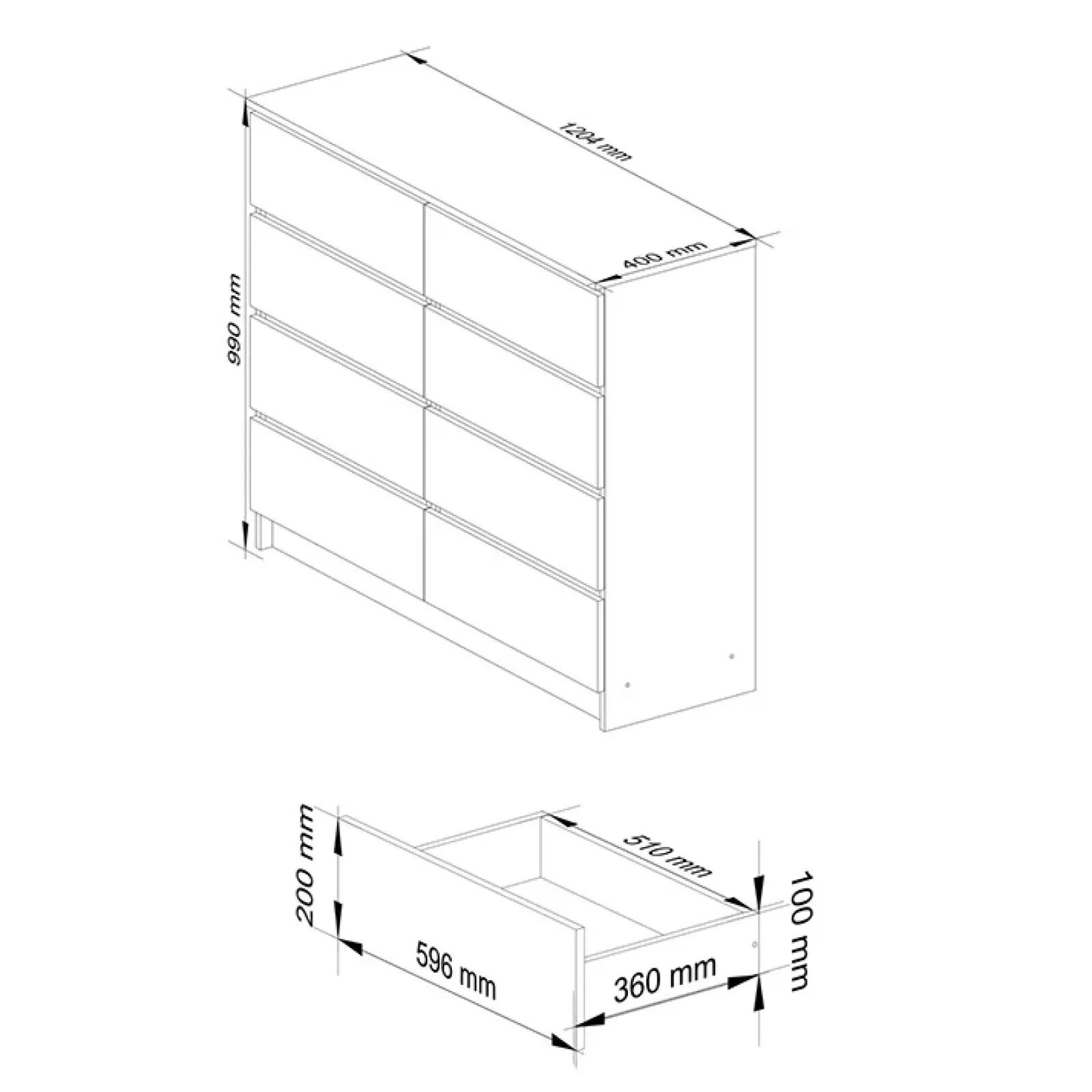 Garnero Arredamenti Cassettiera|Cassettiera-Cassettiera 120x100h cm moderna 8 cassetti bianco Living Bianco Opaco