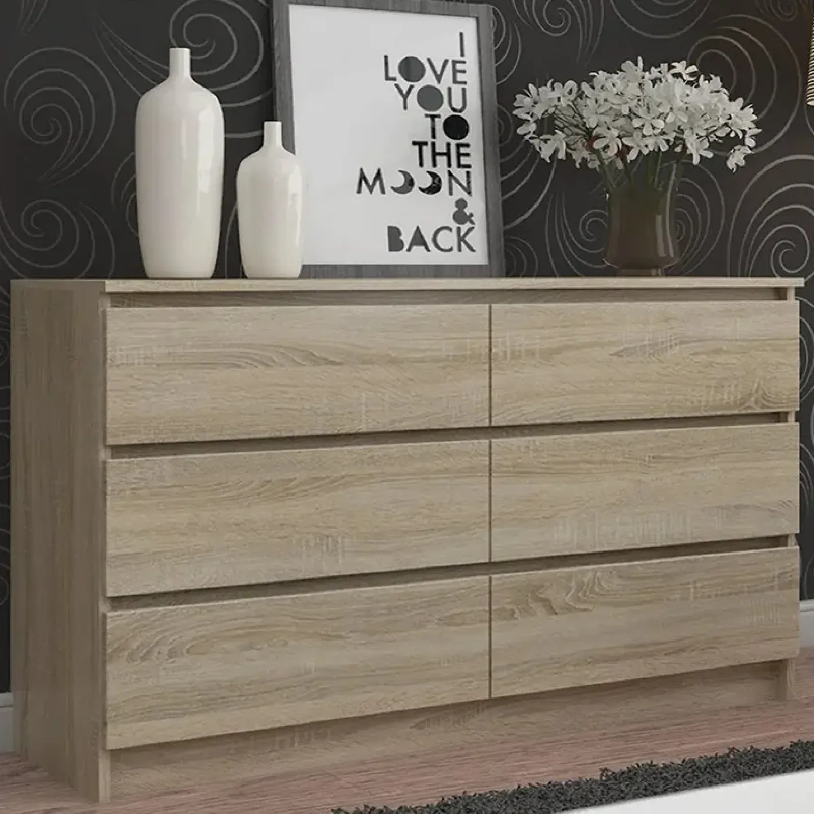 Garnero Arredamenti Cassettiera|Cassettiera-Cassettiera 160x77h cm moderna 6 cassetti Living Rovere