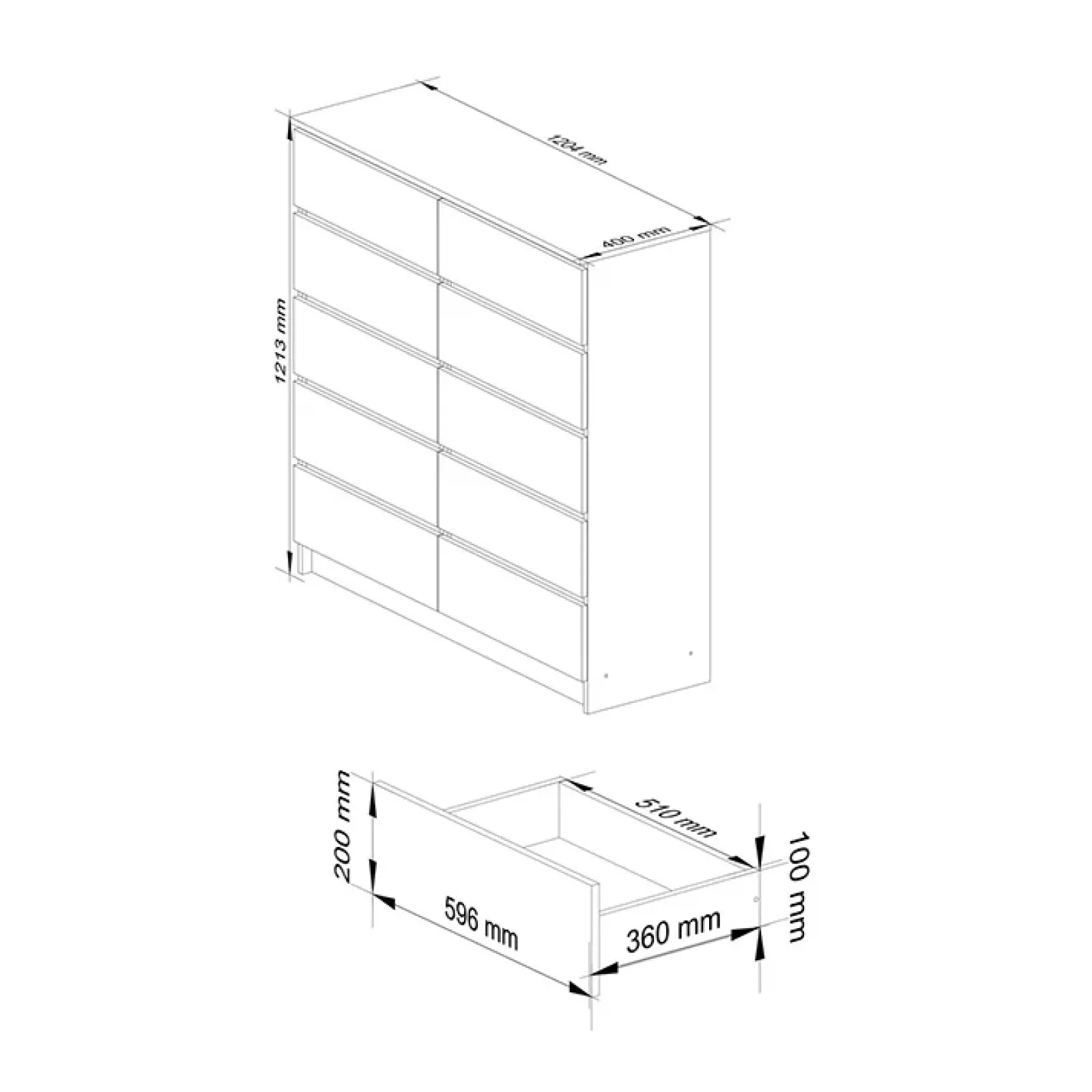 Garnero Arredamenti Cassettiera|Cassettiera-Cassettiera 120x120h cm moderna 10 cassetti bianco Living Bianco Opaco