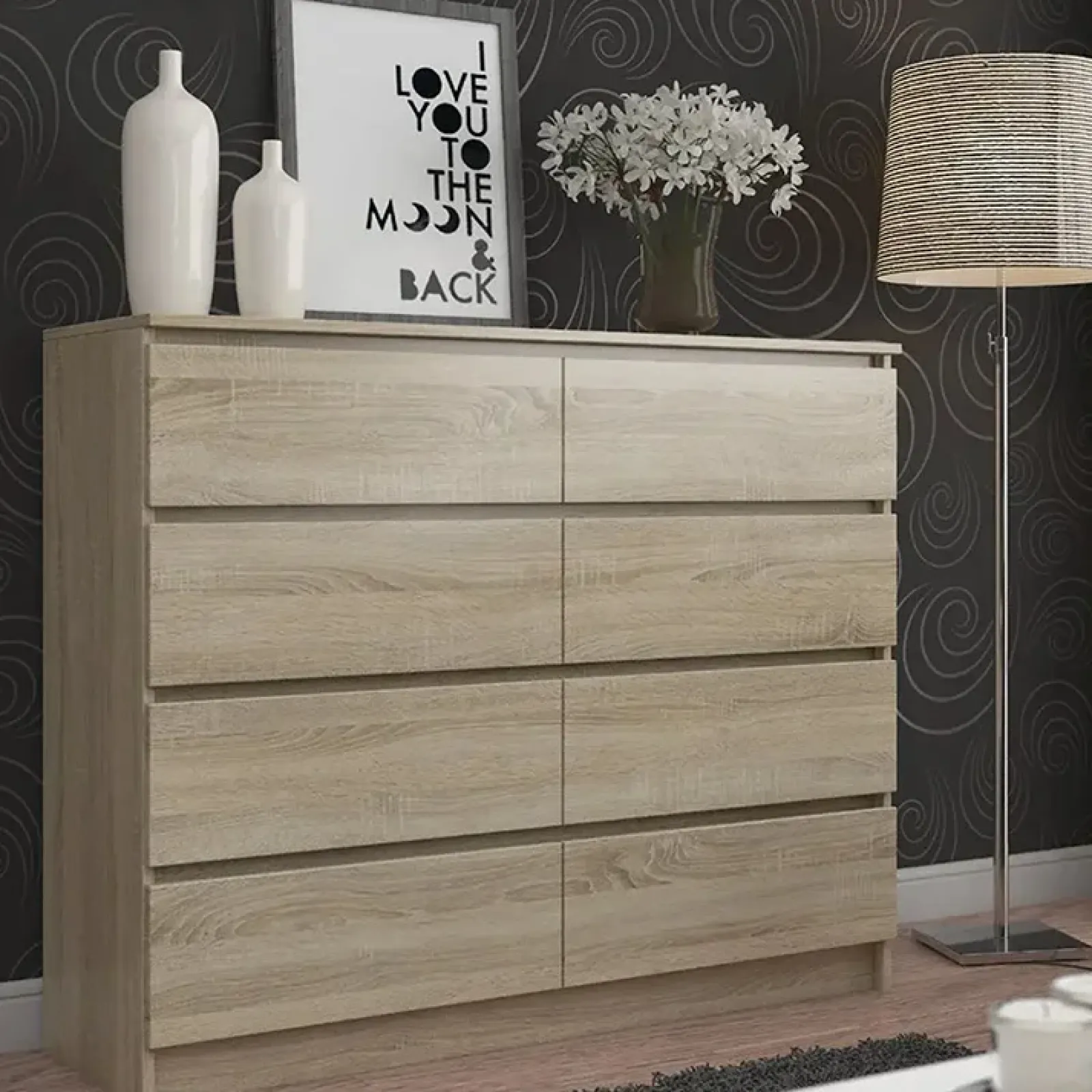 Garnero Arredamenti Cassettiera|Cassettiera-Cassettiera 120x100h cm moderna 8 cassetti Living Rovere