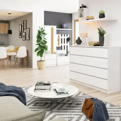 Garnero Arredamenti Cassettiera|Cassettiera-Cassettiera 140x100h cm moderna 8 cassetti bianco Living Bianco Opaco