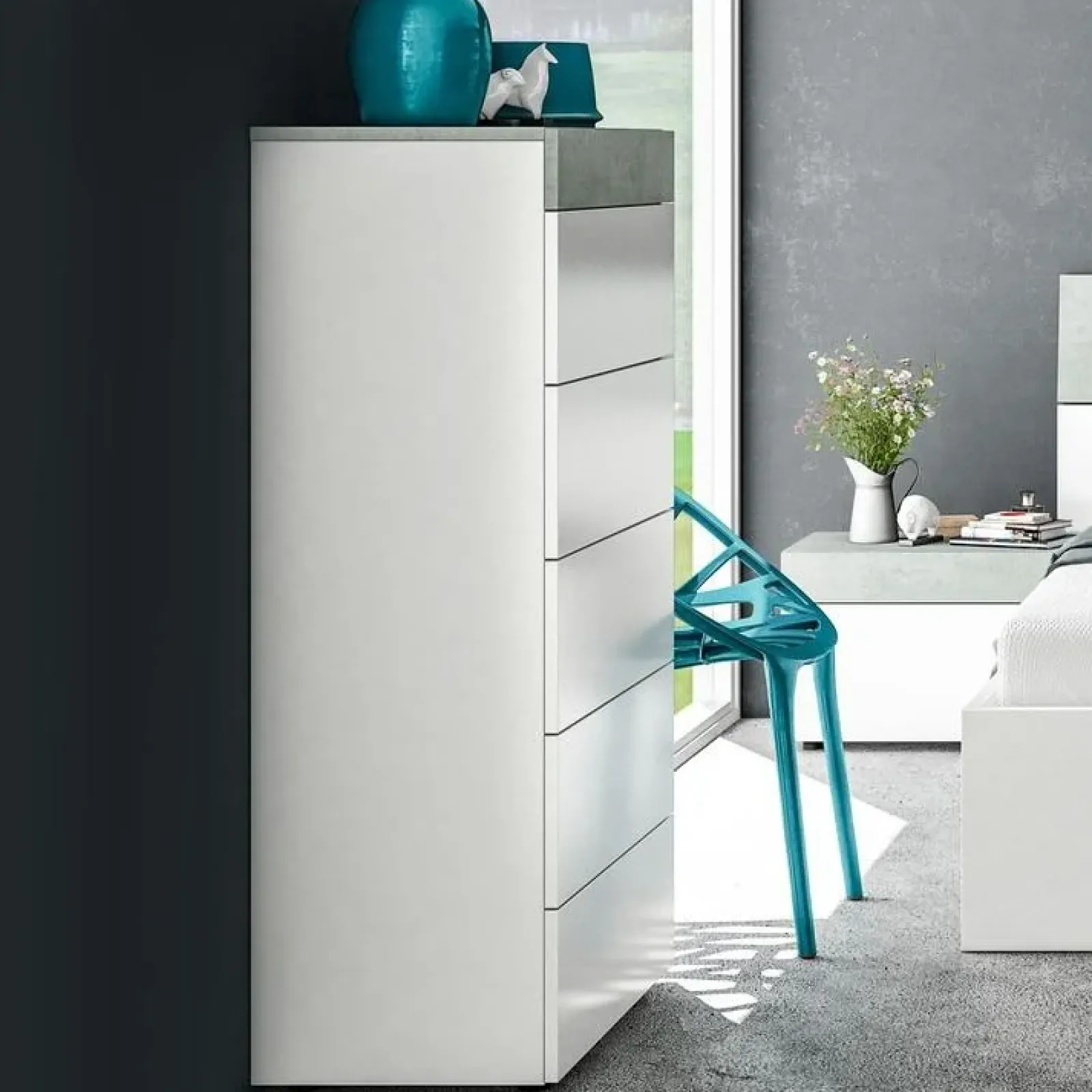 Garnero Arredamenti Comò|Comò-Cassettiera 61x118h cm moderna bianco cemento Idra
