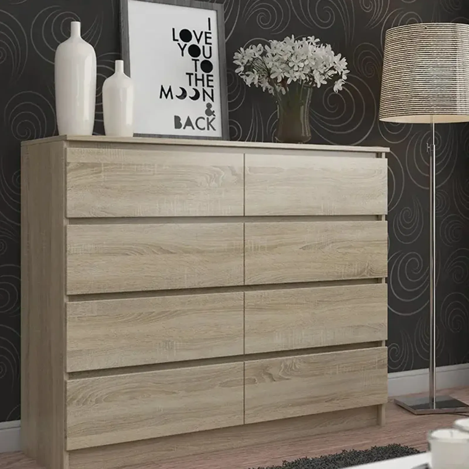 Garnero Arredamenti Cassettiera|Cassettiera-Cassettiera 140x100h cm moderna 8 cassetti Living Rovere