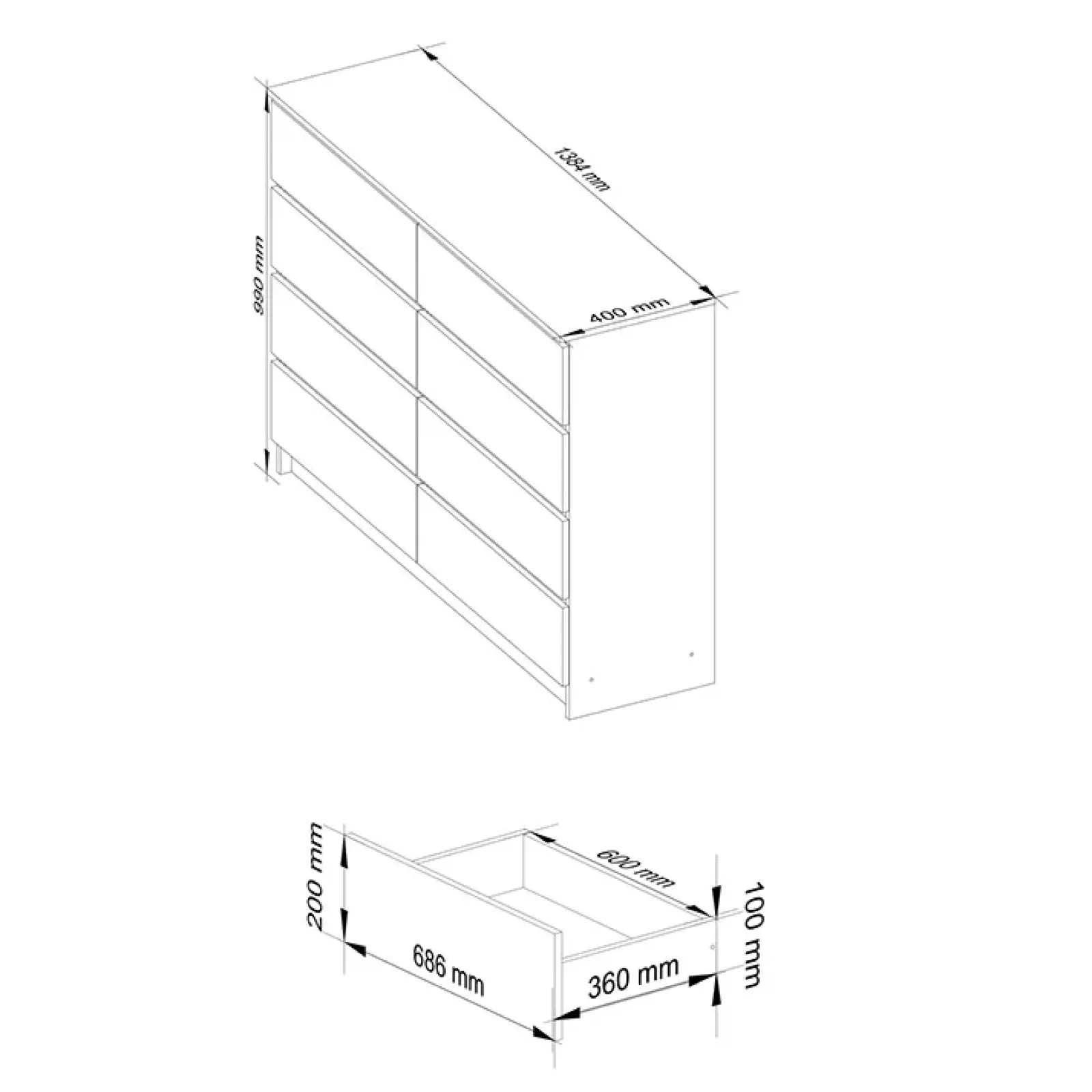 Garnero Arredamenti Cassettiera|Cassettiera-Cassettiera 140x100h cm moderna 8 cassetti Living Rovere