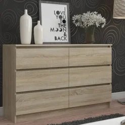 Garnero Arredamenti Cassettiera|Cassettiera-Cassettiera 140x77h cm moderna 6 cassetti Living Rovere