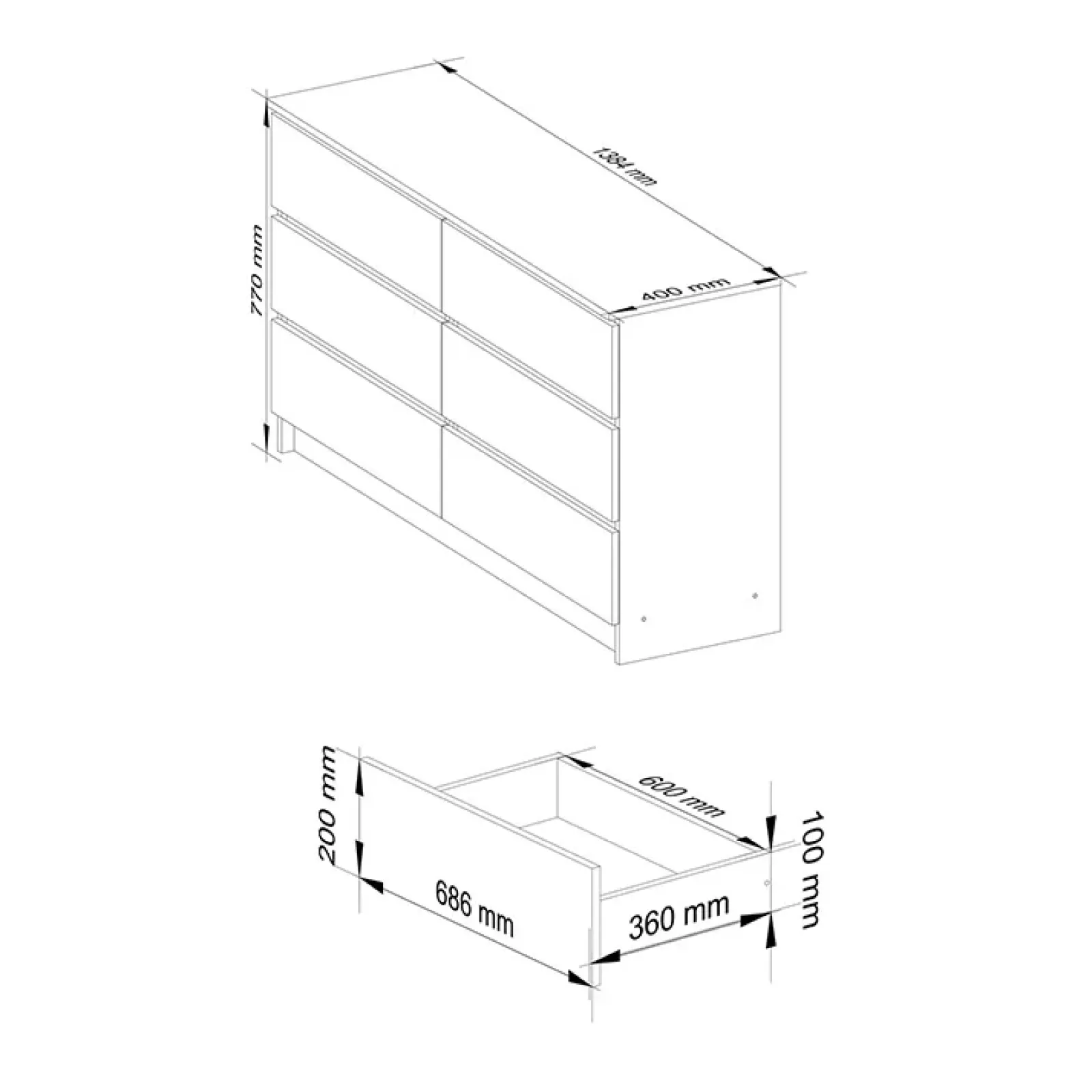 Garnero Arredamenti Cassettiera|Cassettiera-Cassettiera 140x77h cm moderna 6 cassetti Living Rovere
