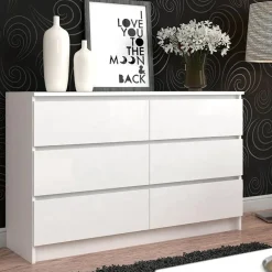 Garnero Arredamenti Cassettiera|Cassettiera-Cassettiera 140x77h cm moderna 6 cassetti bianco Living Bianco Opaco