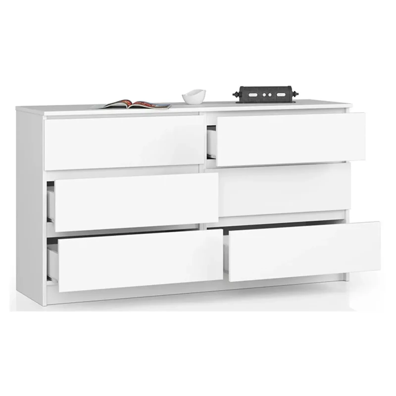 Garnero Arredamenti Cassettiera|Cassettiera-Cassettiera 140x77h cm moderna 6 cassetti bianco Living Bianco Opaco