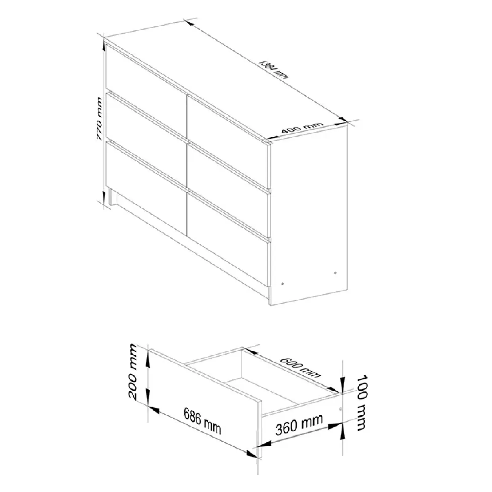 Garnero Arredamenti Cassettiera|Cassettiera-Cassettiera 140x77h cm moderna 6 cassetti bianco Living Bianco Opaco
