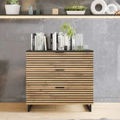 Garnero Arredamenti Cassettiera|Cassettiera-Cassettiera 80x76h cm rustica design  cannettato rovere nero List