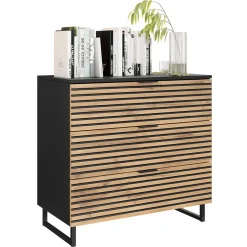 Garnero Arredamenti Cassettiera|Cassettiera-Cassettiera 80x76h cm rustica design  cannettato rovere nero List