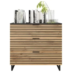 Garnero Arredamenti Cassettiera|Cassettiera-Cassettiera 80x76h cm rustica design  cannettato rovere nero List