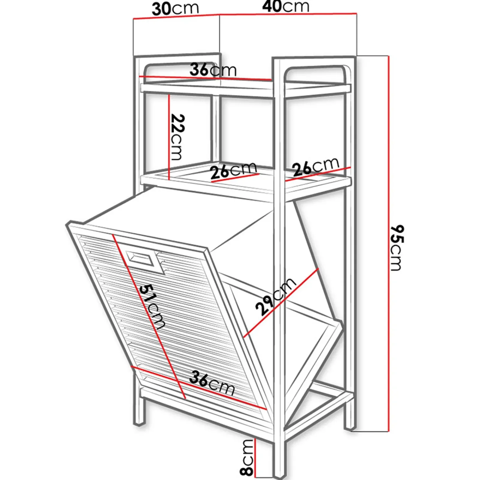 Garnero Arredamenti Accessori Bagno|Mobili Lavanderia-Cesto portabiancheria 40x95h cm bagno rovere Caddy
