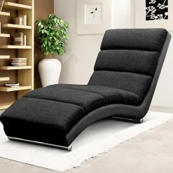 Garnero Arredamenti Chaise Longue-Chaise longue design 180cm imbottita in tessuto nero Marty Tessuto Ecopelle e Lawa Nero