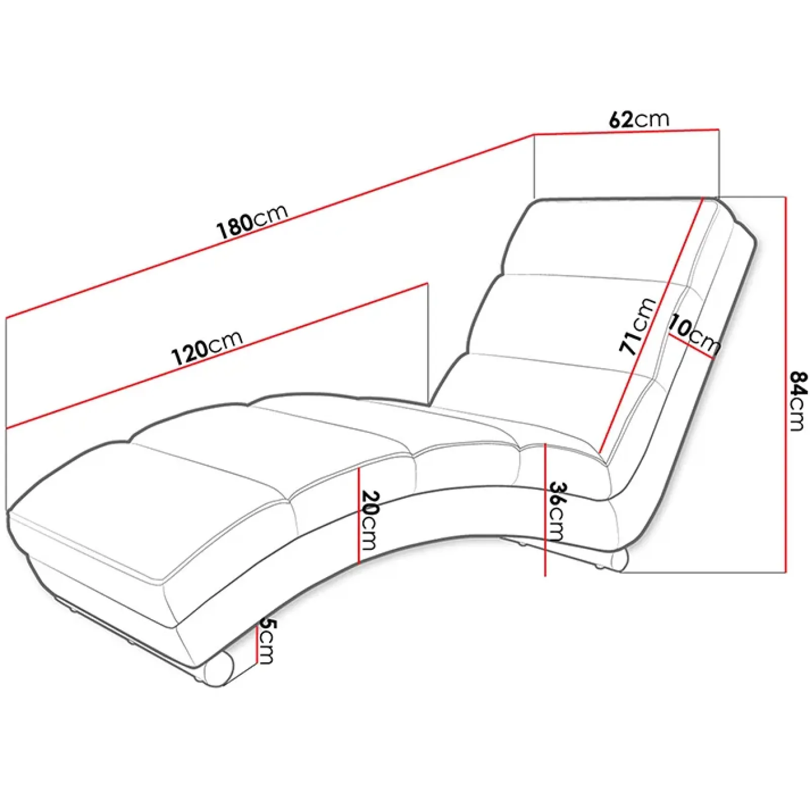 Garnero Arredamenti Chaise Longue-Chaise longue design 180cm imbottita in tessuto nero Marty Tessuto Ecopelle e Lawa Nero