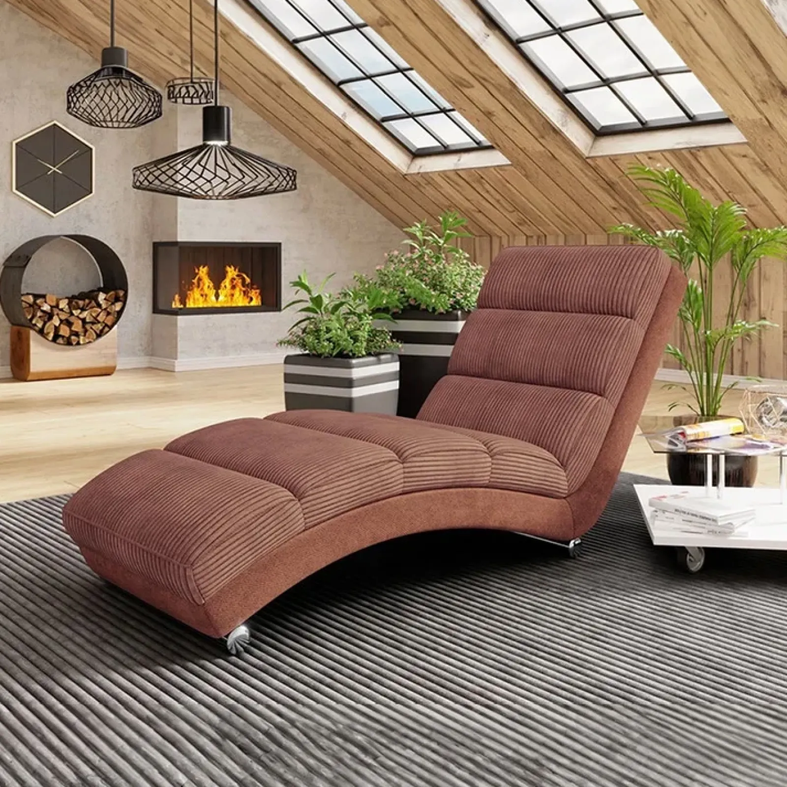 Garnero Arredamenti Chaise Longue|Poltrone Relax-Chaise longue imbottita in velluto a coste 180cm rosa Marty Velluto Poso Rosa