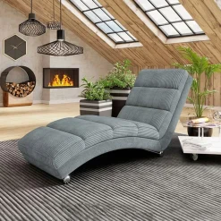 Garnero Arredamenti Chaise Longue|Poltrone Relax-Chaise longue imbottita in velluto a coste 180cm grigio Marty Velluto Poso Grigio