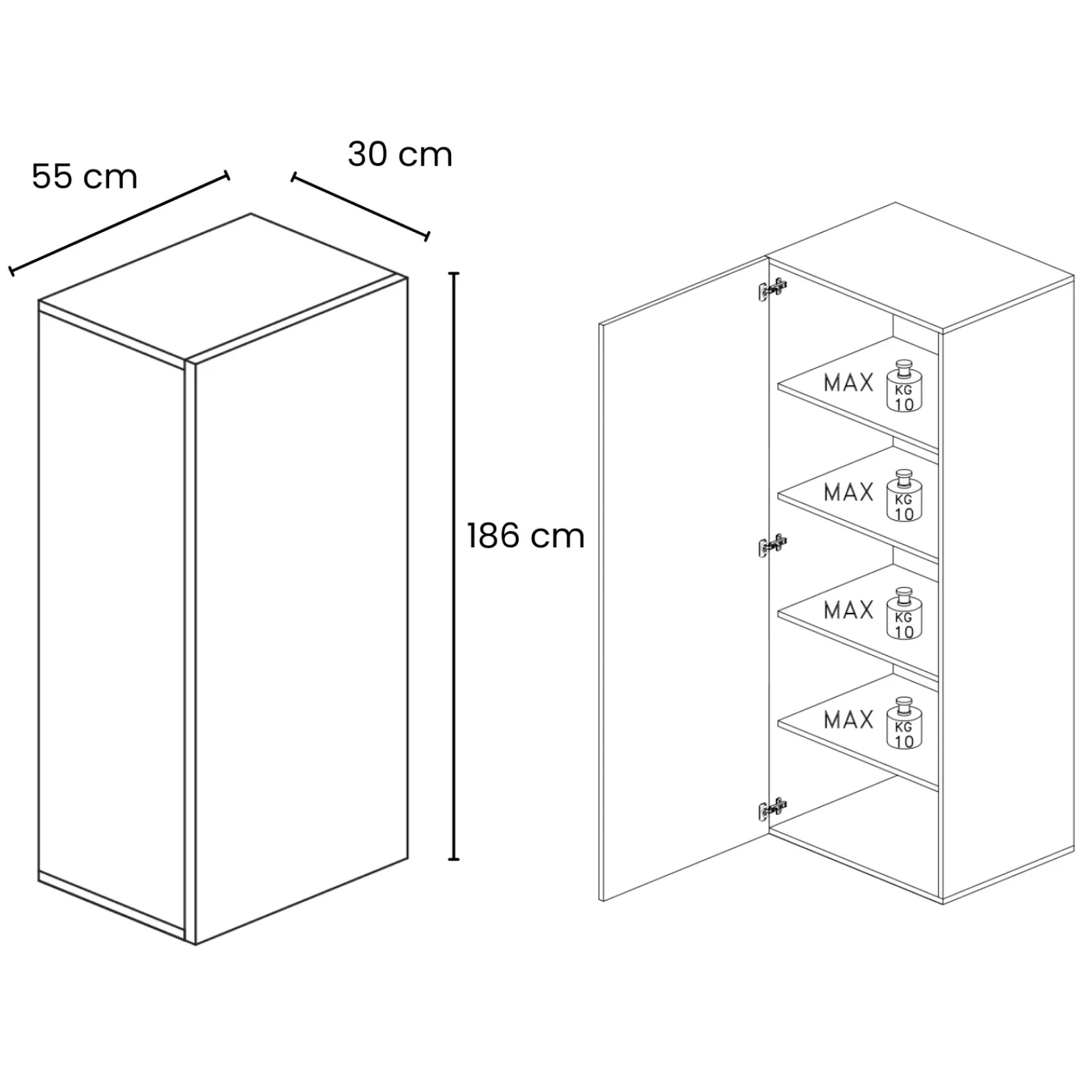 Garnero Arredamenti Mensole E Pensili|Mobili Multiuso-Colonna a terra 55x186h cm 1 anta reversibile Sunset Tortora