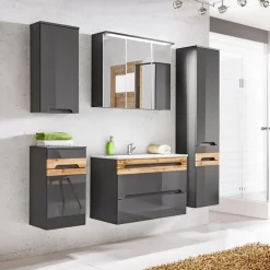 Garnero Arredamenti Colonne Per Bagno-Colonna bagno sospesa 35x67h cm 1 anta rovere grigio lucido Rabat