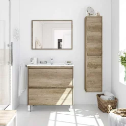 Garnero Arredamenti Colonne Per Bagno-Colonna bagno sospesa 30x140h cm moderna rovere chiaro Eveline
