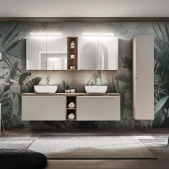 Garnero Arredamenti Colonne Per Bagno-Colonna bagno sospesa 35x160h cm 1 anta 2 cassetti grigio Serif Grigio - Quercia