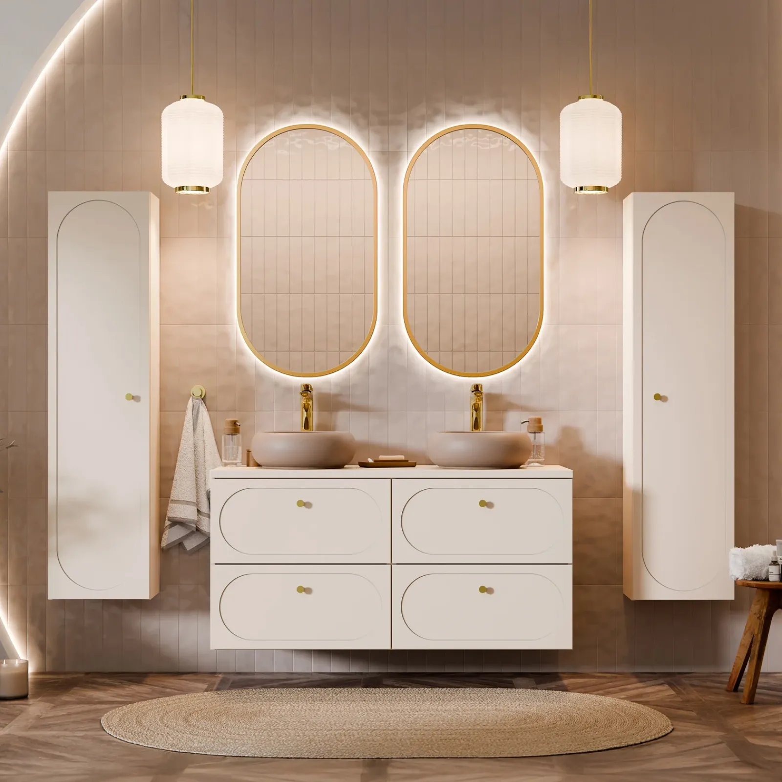 Garnero Arredamenti Colonne Per Bagno-Colonna bagno sospesa 35x140h cm fresato 1 anta beige Sand