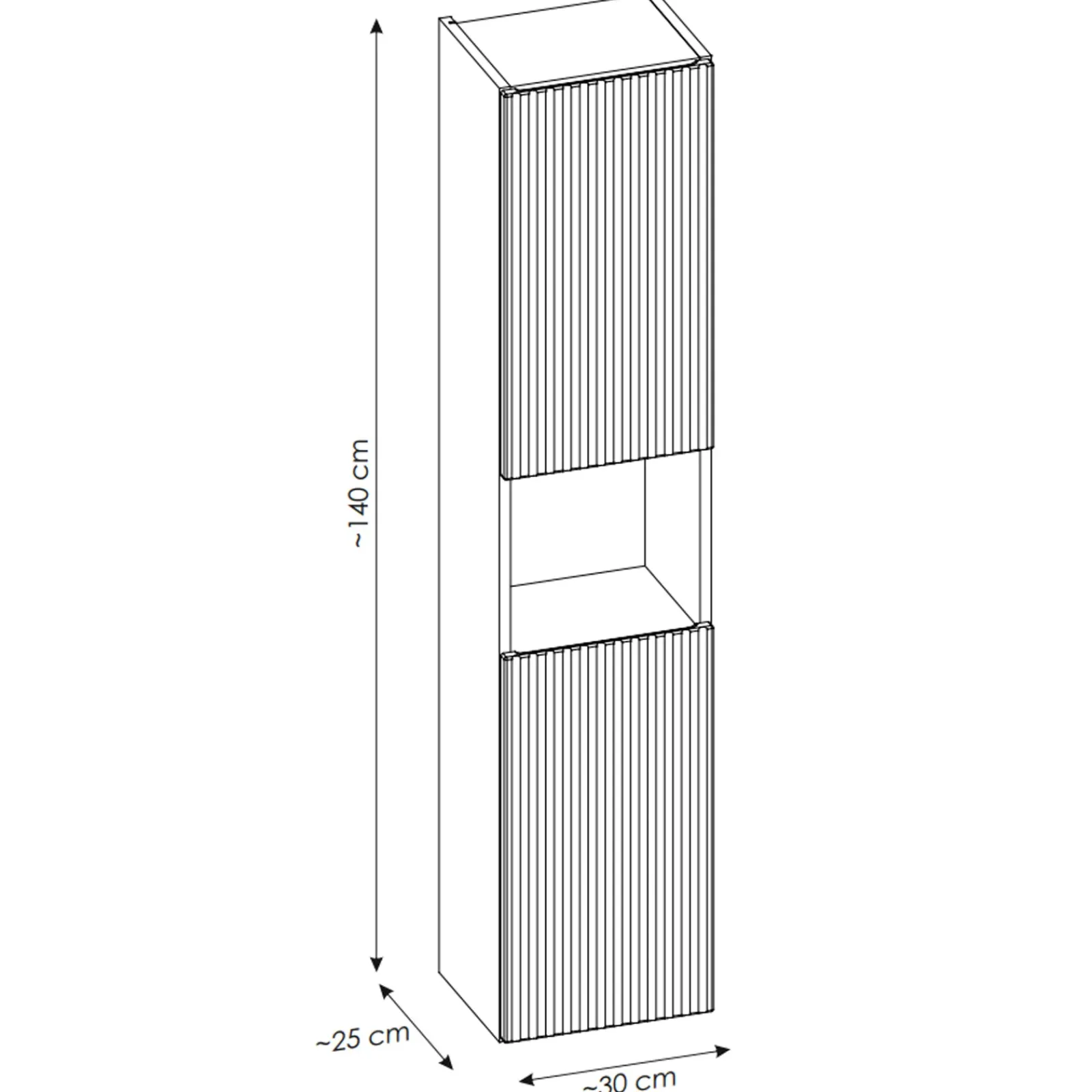 Garnero Arredamenti Colonne Per Bagno-Colonna bagno sospesa 30x140h cm cannettato 2 ante Cleany Beige