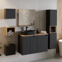 Garnero Arredamenti Colonne Per Bagno-Colonna bagno sospesa 30x140h cm cannettato 2 ante Cleany Nero