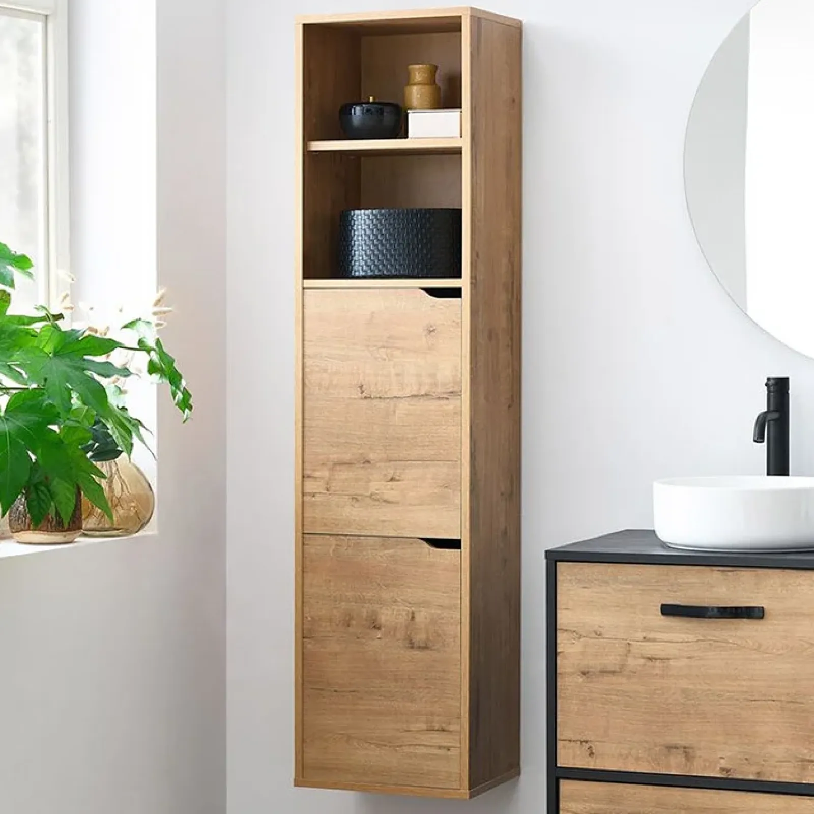 Garnero Arredamenti Colonne Per Bagno-Colonna bagno sospesa 37x150h cm 2 ante 2 vani Jasmund - Crown Rovere