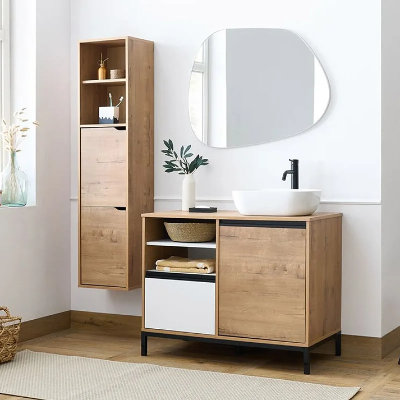 Garnero Arredamenti Colonne Per Bagno-Colonna bagno sospesa 37x150h cm 2 ante 2 vani Jasmund - Crown Rovere