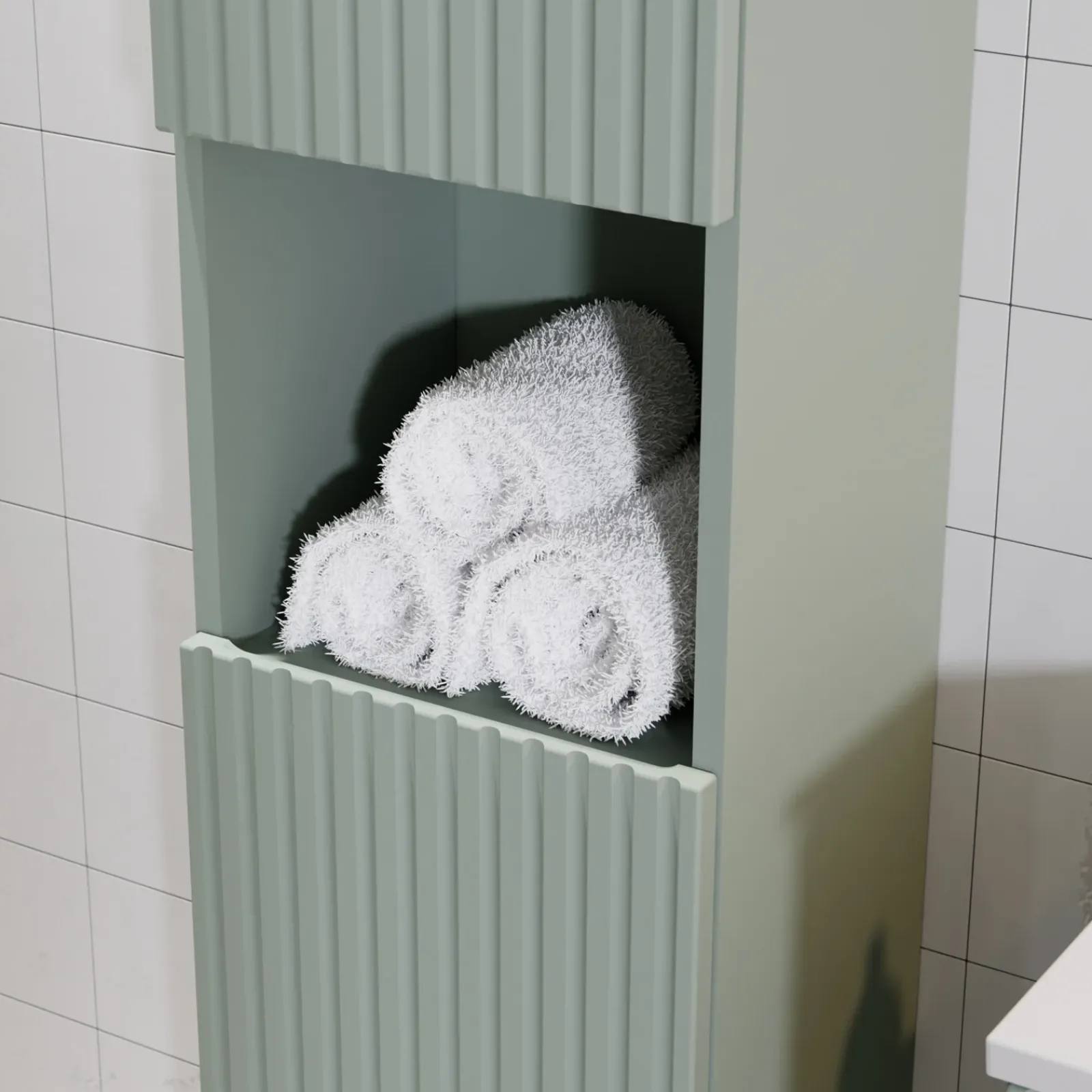 Garnero Arredamenti Colonne Per Bagno-Colonna bagno sospesa 30x140h cm cannettato 2 ante verde salvia Greeny