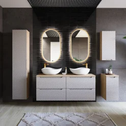 Garnero Arredamenti Colonne Per Bagno-Colonna bagno sospesa 35x170h cm 1 anta beige rovere Swim Beige - Rovere