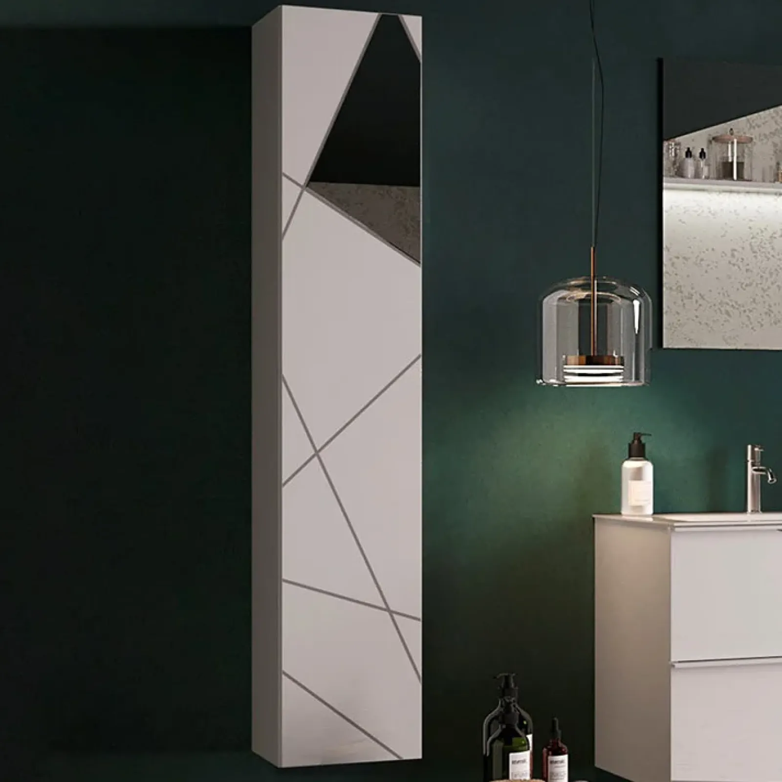 Garnero Arredamenti Colonne Per Bagno-Colonna bagno 26x138h cm 1 anta bianco lucido specchi Olimpo