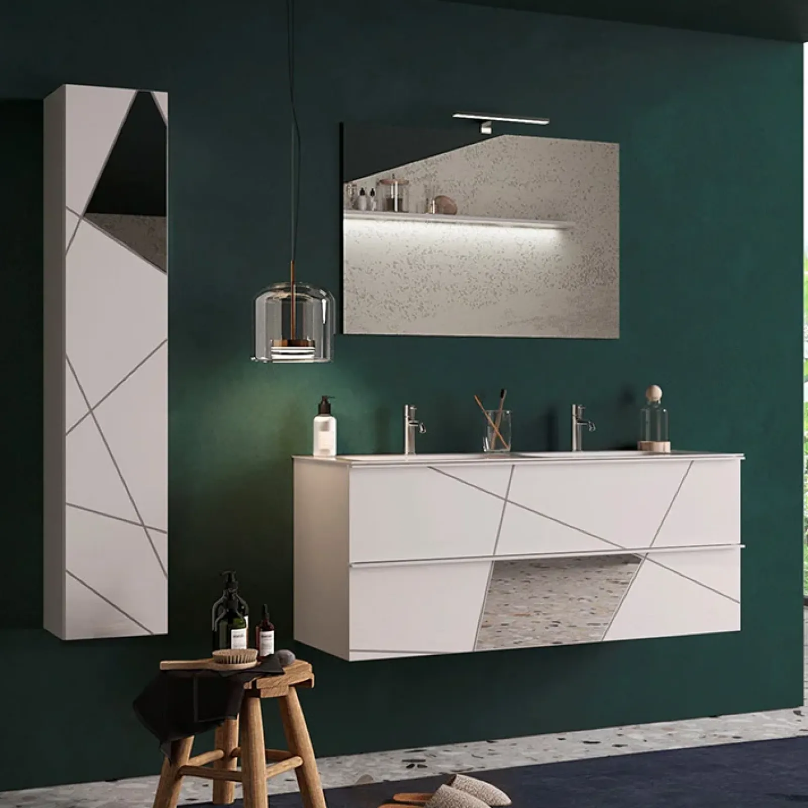 Garnero Arredamenti Colonne Per Bagno-Colonna bagno 26x138h cm 1 anta bianco lucido specchi Olimpo