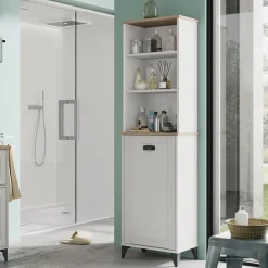 Garnero Arredamenti Colonne Per Bagno-Colonna bagno 47x168h cm 1 anta 3 vani rovere bianco Ilias