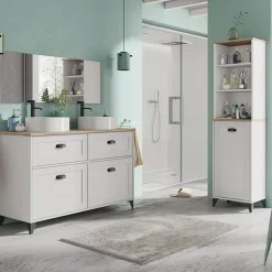 Garnero Arredamenti Colonne Per Bagno-Colonna bagno 47x168h cm 1 anta 3 vani rovere bianco Ilias