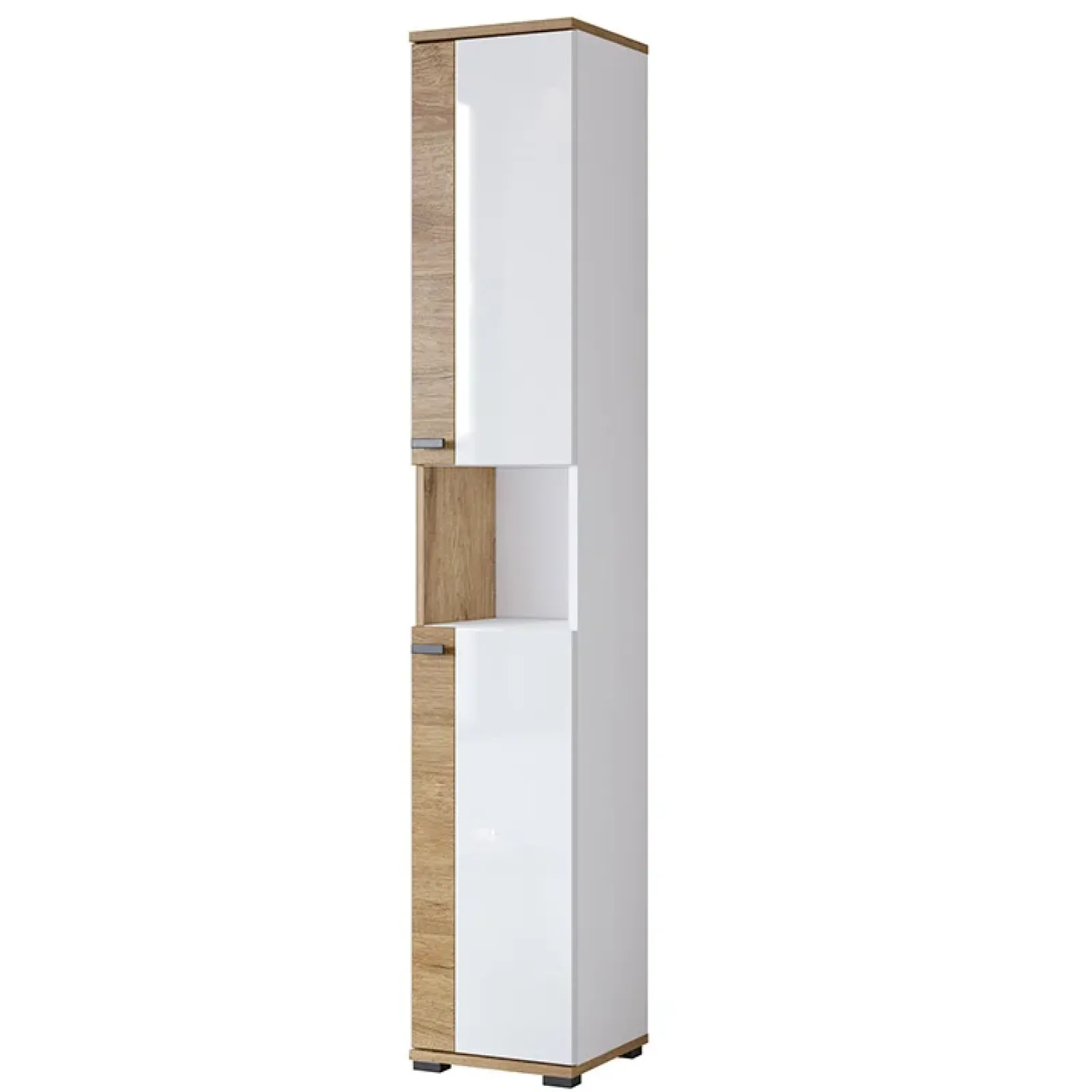 Garnero Arredamenti Colonne Per Bagno-Colonna bagno 35x195h cm 2 ante 1 vano a giorno bianco lucido rovere Crystal