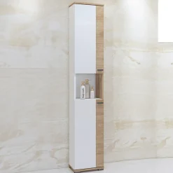 Garnero Arredamenti Colonne Per Bagno-Colonna bagno 35x195h cm 2 ante 1 vano a giorno bianco lucido rovere Crystal