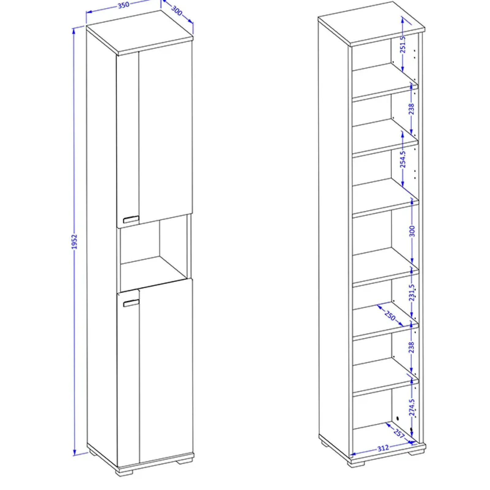 Garnero Arredamenti Colonne Per Bagno-Colonna bagno 35x195h cm 2 ante 1 vano a giorno bianco lucido rovere Crystal