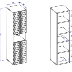 Garnero Arredamenti Colonne Per Bagno-Colonna bagno 34x133h cm 2 ante 1 vano a giorno nero ante noce decorate Silvy