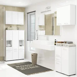 Garnero Arredamenti Colonne Per Bagno-Colonna bagno 30x140h cm 2 ante 1 vano a giorno bianco Woters Bianco Opaco