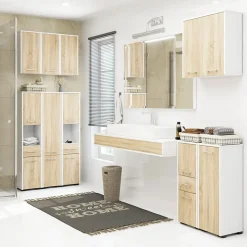 Garnero Arredamenti Colonne Per Bagno-Colonna bagno 30x140h cm 2 ante 1 vano a giorno rovere bianco Woters Bianco Opaco - Rovere