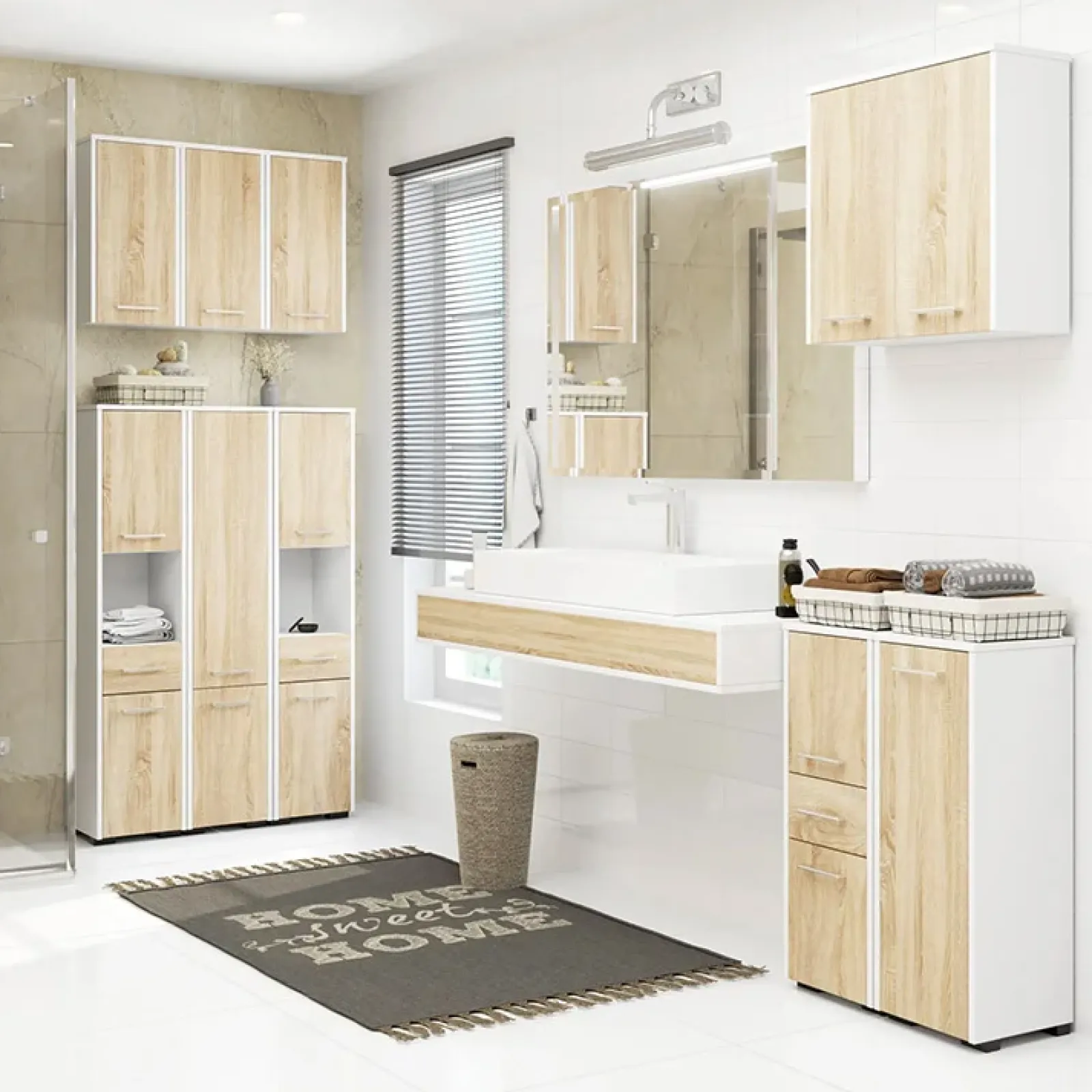 Garnero Arredamenti Colonne Per Bagno-Colonna bagno 30x140h cm 2 ante 1 vano a giorno rovere bianco Woters Bianco Opaco - Rovere