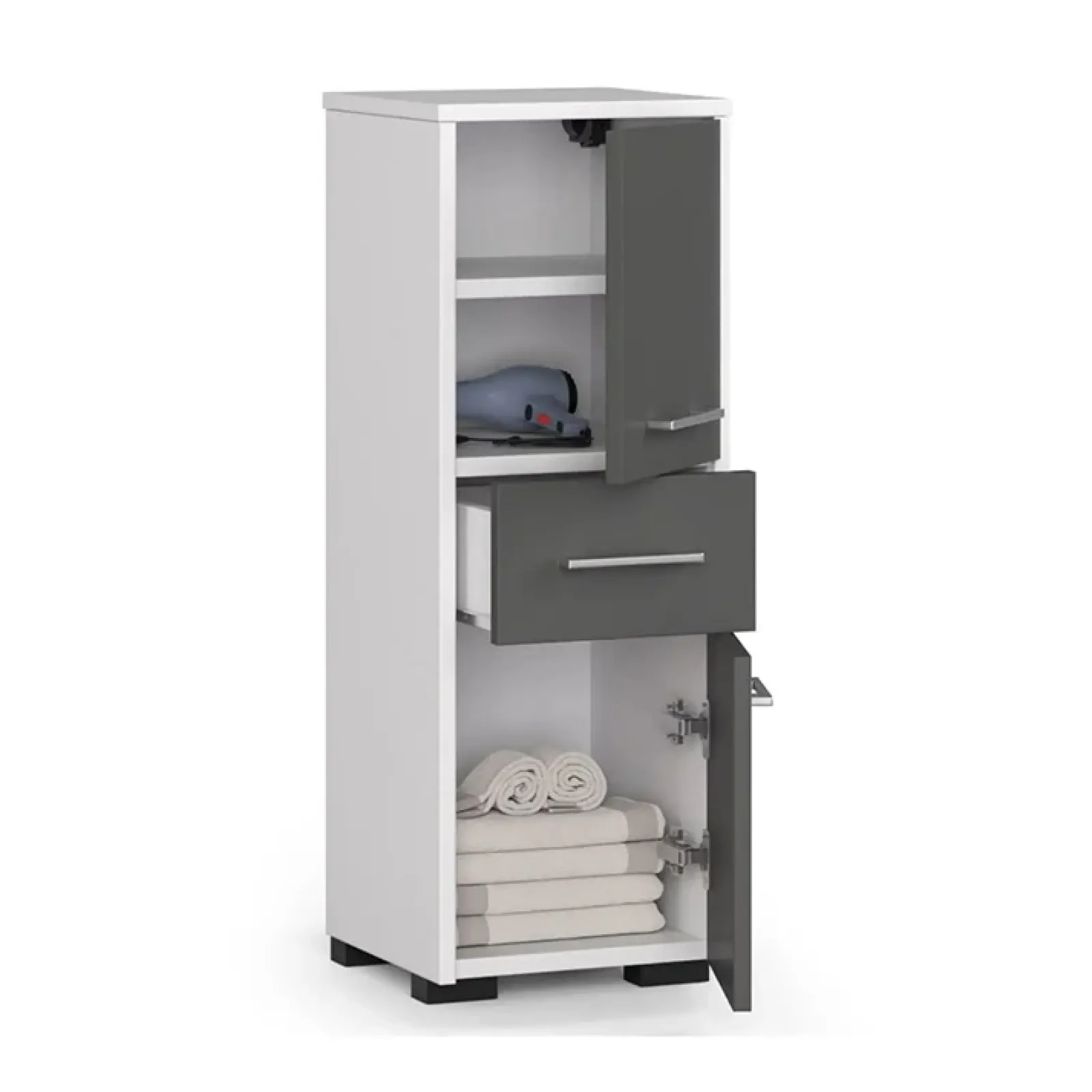 Garnero Arredamenti Colonne Per Bagno-Colonna bagno 30x85h cm bassa 2 ante 1 cassetto grigio bianco Woters Bianco Opaco - Grigio