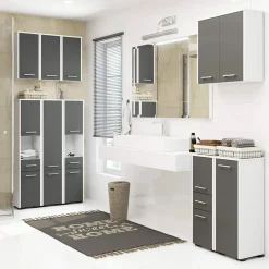 Garnero Arredamenti Colonne Per Bagno-Colonna bagno 30x85h cm bassa 2 ante 1 cassetto grigio bianco Woters Bianco Opaco - Grigio